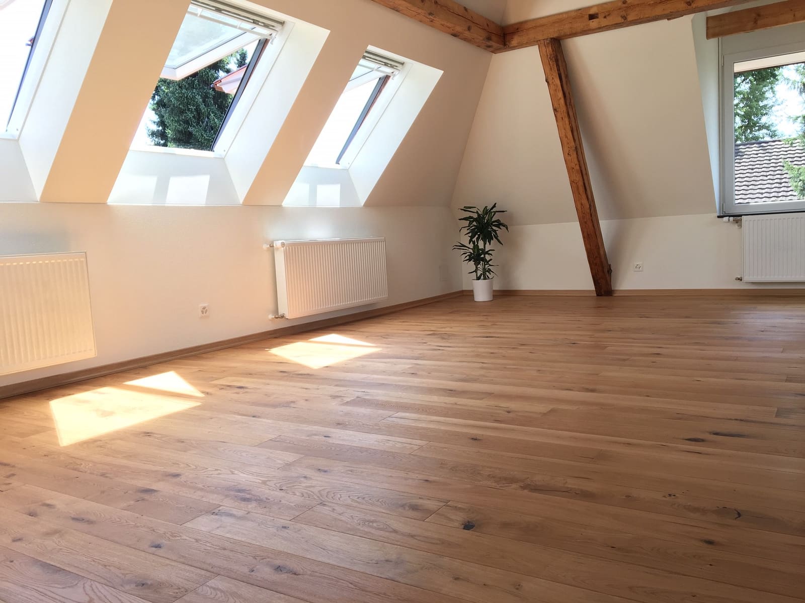 Wohnraum mit neuem Parkett und Dachfenstern